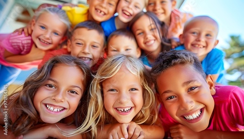 Happy kids playing outdoors.