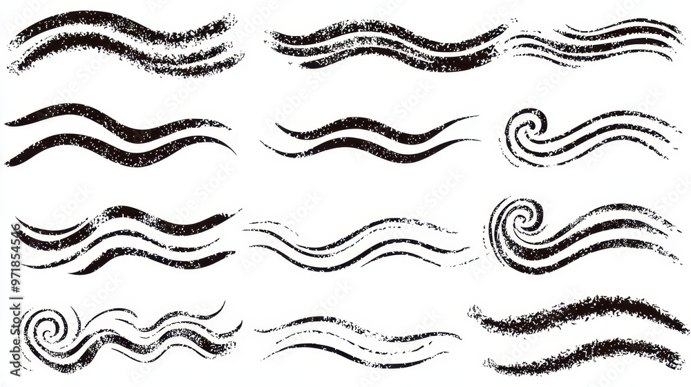 Hand Drawn Grunge Wave Line Set Black Brush Stroke Graphic Design Elements Illustration Hand Drawn Grunge Wave Line Set Black Brush Stroke Graphic Design Elements Illustration
