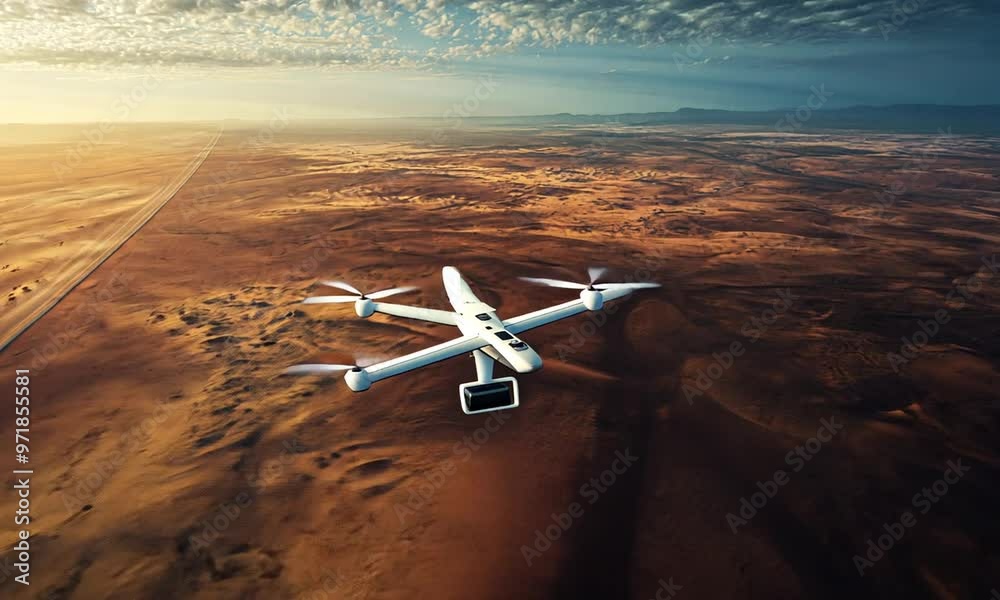 Drone Flying over Desert Landscape