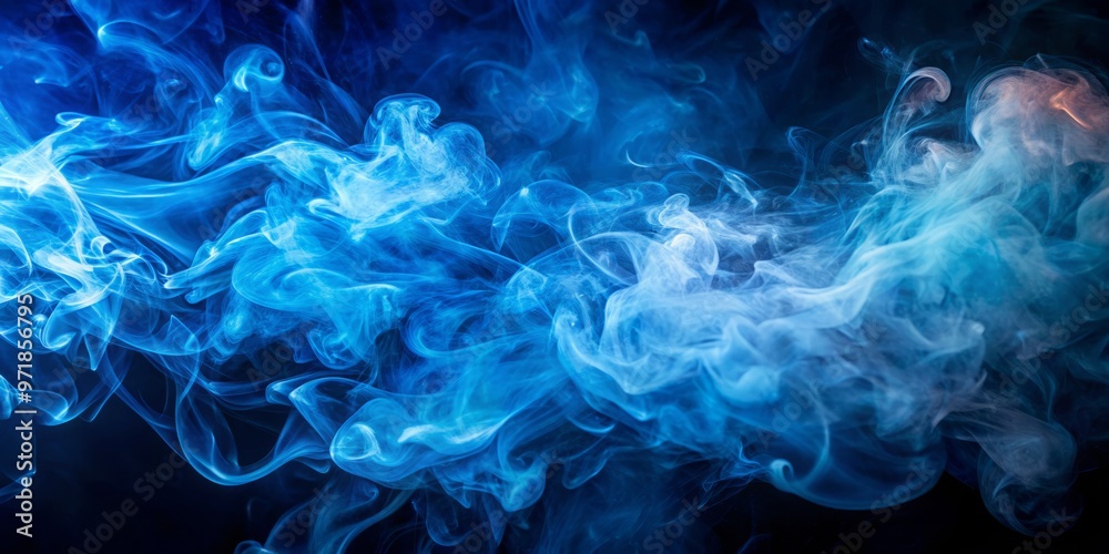 A wispy veil of cobalt blue smoke wraps around a misty backdrop, imbuing a sense of mystery and A wispy veil of cobalt blue smoke wraps around a misty backdrop, imbuing a sense of mystery and