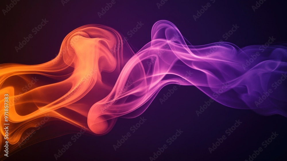 Line art illustration depicting flowing smoke in orange and purple hues against a contrasting dark backdrop creating a visually striking ink effect Line art illustration depicting flowing smoke in orange and purple hues against a contrasting dark backdrop creating a visually striking ink effect