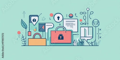 Line art illustration depicting the concept of online privacy with stylized lettering