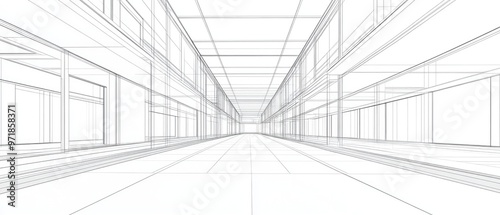 Line art illustration of an abstract architectural 3D rendering