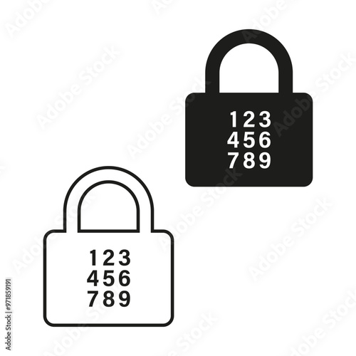 Combination padlock icon illustration. Two lock variations with numeric keypad display. Black and white minimalist design.