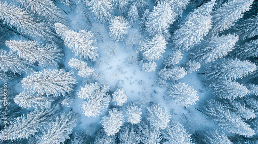 Aerial view of snow covered forest in winter Aerial view of snow covered forest in winter