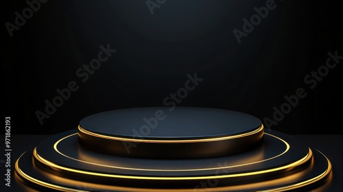 Black Podium with Golden Lights