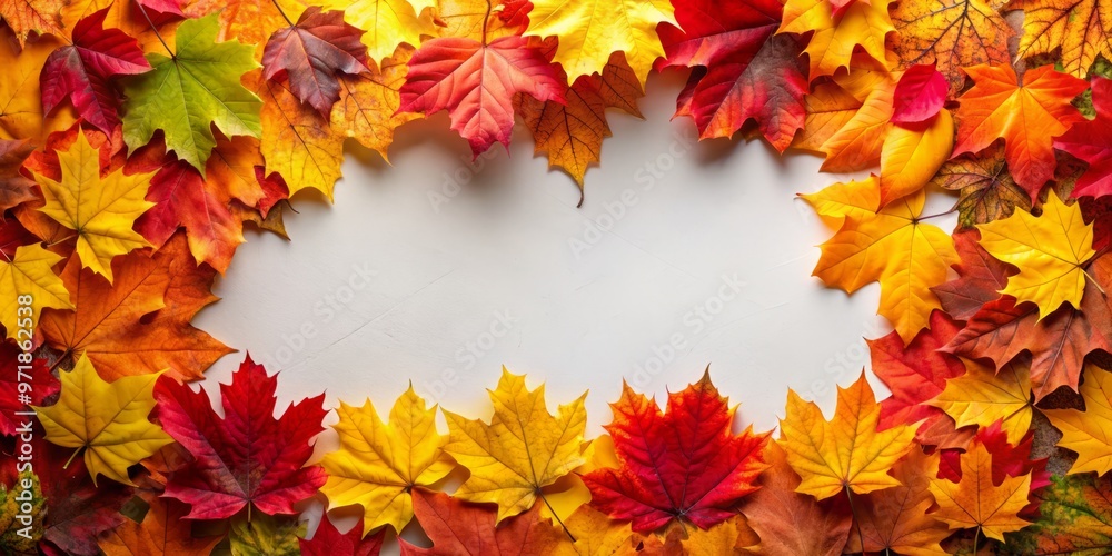 Golden glow of autumnal hues envelops a crisp white background, awaiting a splash of color or a work Golden glow of autumnal hues envelops a crisp white background, awaiting a splash of color or a work