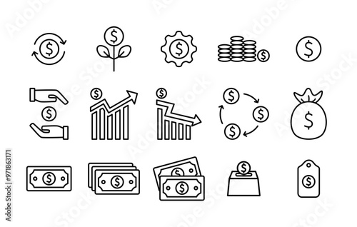 Dollar icon set. Dollar or finance or business icon set design isolated on white background.