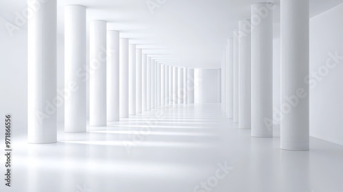 White Columns Hallway Architecture Design Interior Abstract