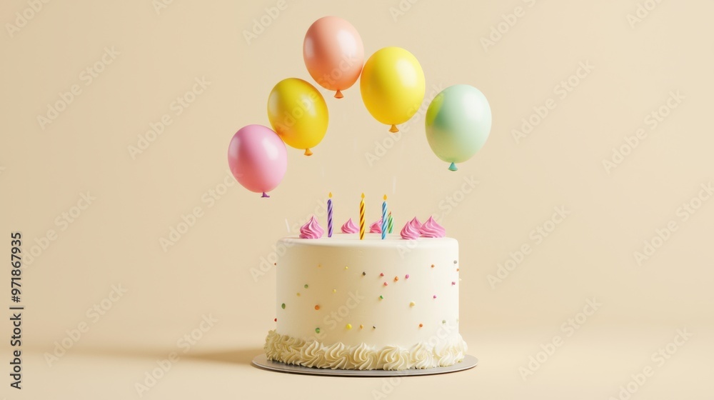 Colorful Birthday Cake with Balloons and Sprinkles Colorful Birthday Cake with Balloons and Sprinkles