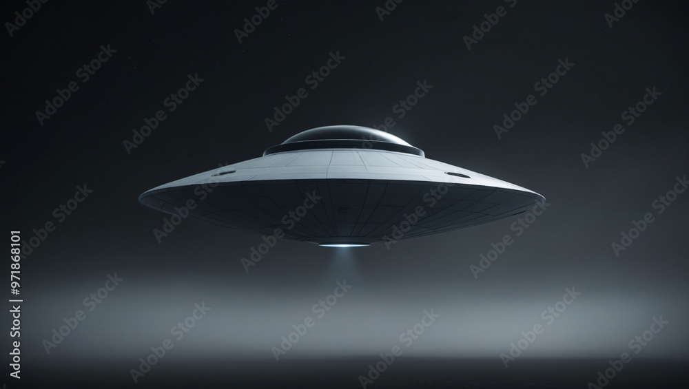 UFO. Unidentified flying object. Futuristic UFO on the black background. Photo-realistic vector illustration. UFO. Unidentified flying object. Futuristic UFO on the black background. Photo-realistic vector illustration.