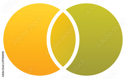 Gradient yellow and green circles are intersecting, forming a central almond shape, representing concepts such as agreement, overlap, and common ground