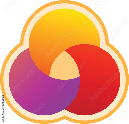 Modern and abstract design logo formed by three overlapping circles creating a flower with three petals, ideal for a company looking for a colorful and modern brand