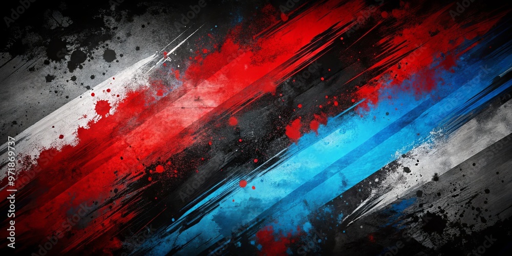 Naklejka premium Grunge brush strokes background in red, black, and blue colors perfect for extreme sports and racing apparel