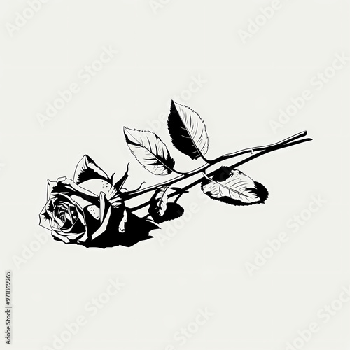 A wilted rose lying on a table, Flat vector illustration