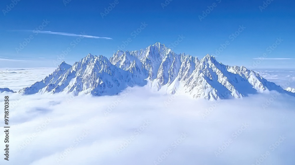 Obraz premium Majestic Snowy Mountain Peaks Emerging Above the Clouds