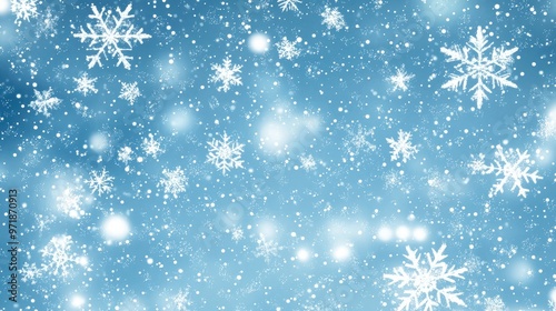 Winter Snowflakes Falling Blue Background