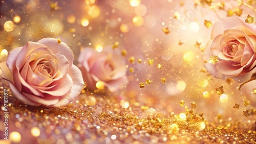 Softly glowing rose-tinted hues dance across a delicate background, punctuated by delicate flakes that shimmer like