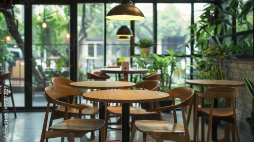 Coffee shop blur background with bokeh image, stock photo