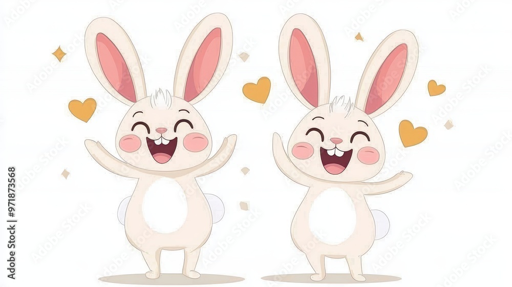 Cute Cartoon Rabbits Holding Hearts Illustration Cute Cartoon Rabbits Holding Hearts Illustration