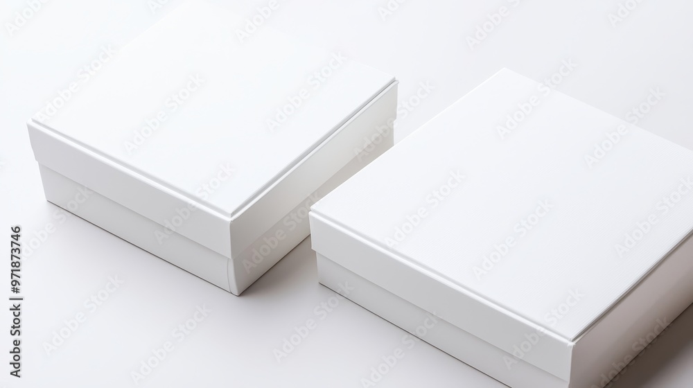 Two Blank White Gift Boxes on White Background Two Blank White Gift Boxes on White Background