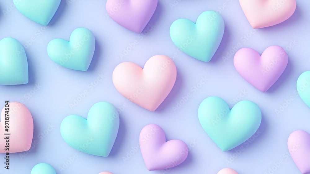 Pastel Hearts Scattered on a Lavender Background