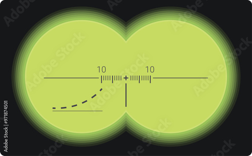 Night vision binoculars displaying green view with tracking markings for aiming and targeting