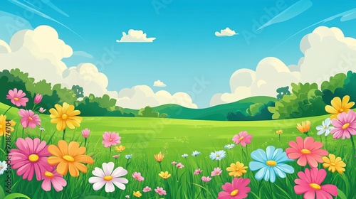 A Vibrant Field of Colorful Flowers Under a Blue Sky