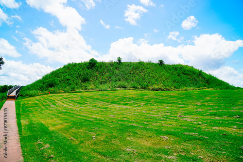 Macon, Georgia, USA- 07 20 2024: The landscape of Ocmulgee Mounds National Historical Park photo