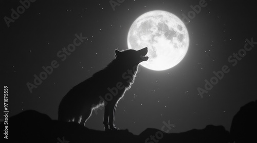 Wolf Howling at the Full Moon