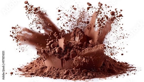 Chocolate powder explodes on white. photo