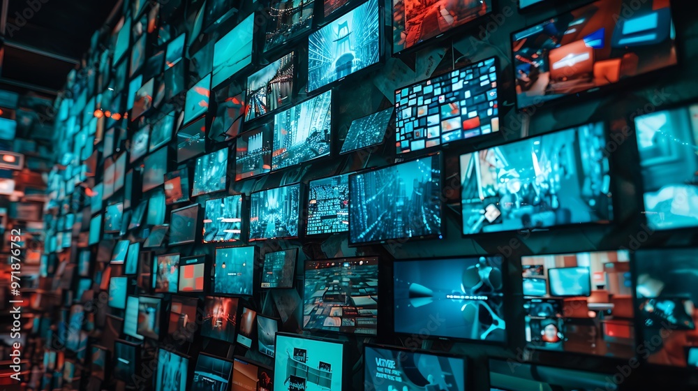 Naklejka premium playing a video wall with multimedia images.