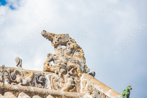 Rooftop sculptures of Xiaoxitian Temple in Xi County, Linfen, Shanxi photo