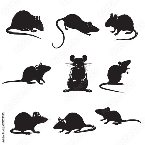 Rat and mouse collection silhouette vector on white background