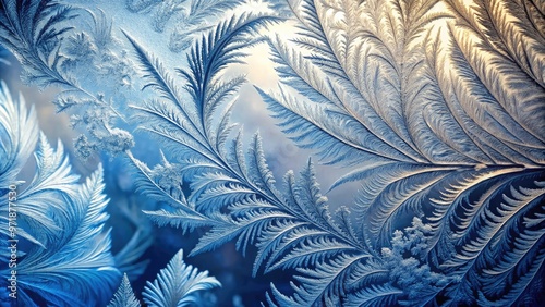 Wallpaper Mural Delicate frosty patterns swirl across a frozen glass surface, showcasing intricate ice illustrations of snowflakes, leaves, and vines in breathtaking crystalline detail. Torontodigital.ca