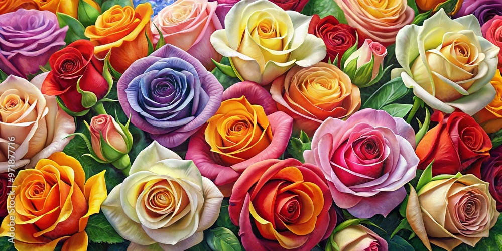 Vibrant collection of rose artworks, featuring expertly rendered single stems and vibrant bouquets in a range of styles Vibrant collection of rose artworks, featuring expertly rendered single stems and vibrant bouquets in a range of styles