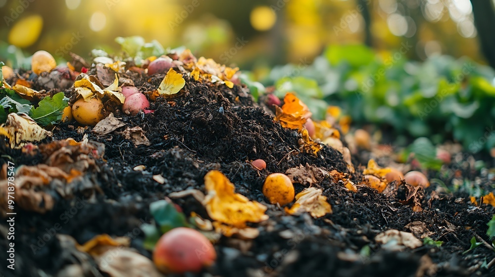 Compost pile in garden close up Bio waste vegetables fruits scraps background texture Zero waste composting concept : Generative AI Compost pile in garden close up Bio waste vegetables fruits scraps background texture Zero waste composting concept : Generative AI
