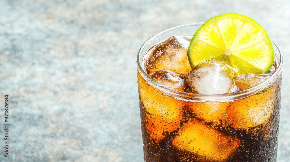 Refreshing Iced Cola with Lime and Ice Cubes Refreshing Iced Cola with Lime and Ice Cubes