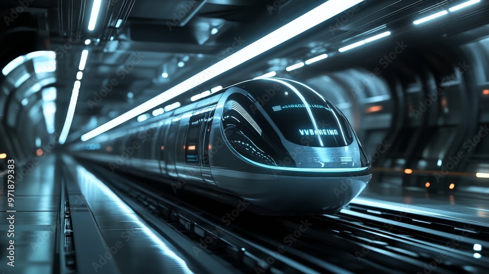 Fototapeta premium A futuristic transport system with magnetic levitation trains and advanced infrastructure.