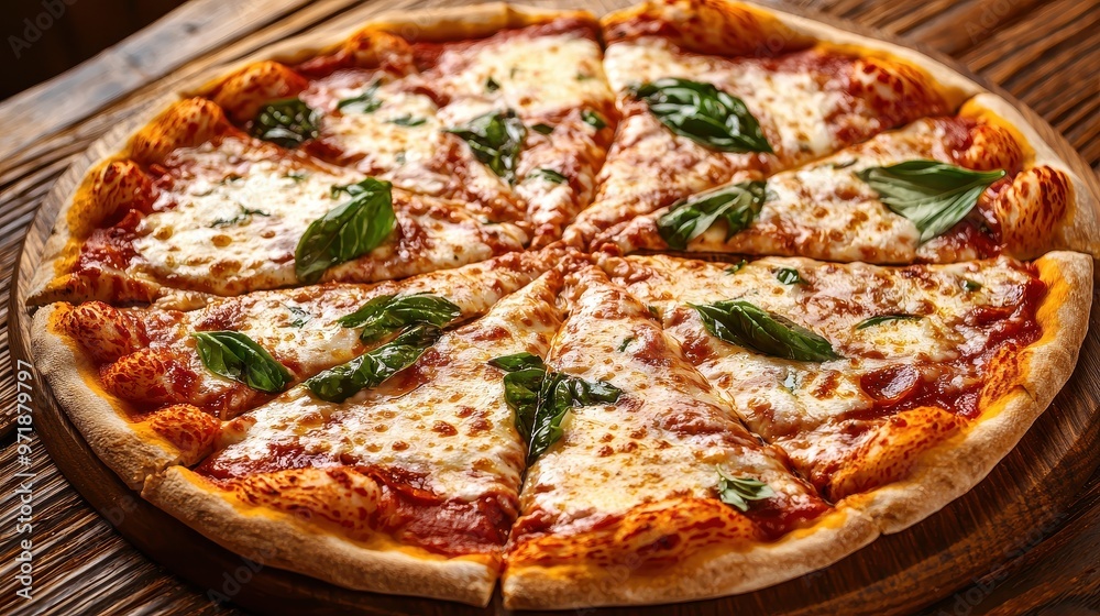 Delicious Homemade Pizza with Basil and Mozzarella Cheese Delicious Homemade Pizza with Basil and Mozzarella Cheese