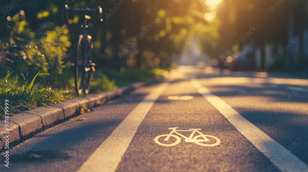 Bicycle path background. Road marking of sign of bike path. Sign of ...