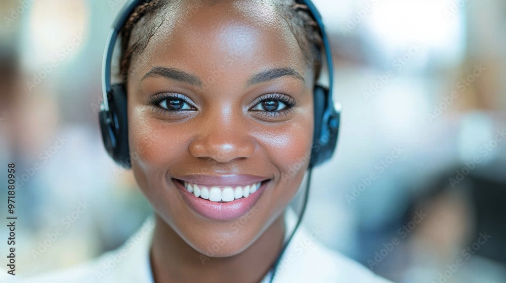 Customer service representative with a friendly smile helps clients through phone calls in a dynamic office environment Customer service representative with a friendly smile helps clients through phone calls in a dynamic office environment