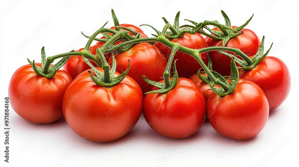 Fresh Red Tomatoes on Vine Isolated on White Background Fresh Red Tomatoes on Vine Isolated on White Background