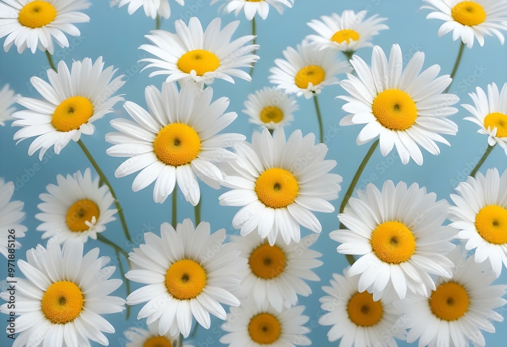 White daisy flowers on a light blue backgroun White daisy flowers on a light blue backgroun