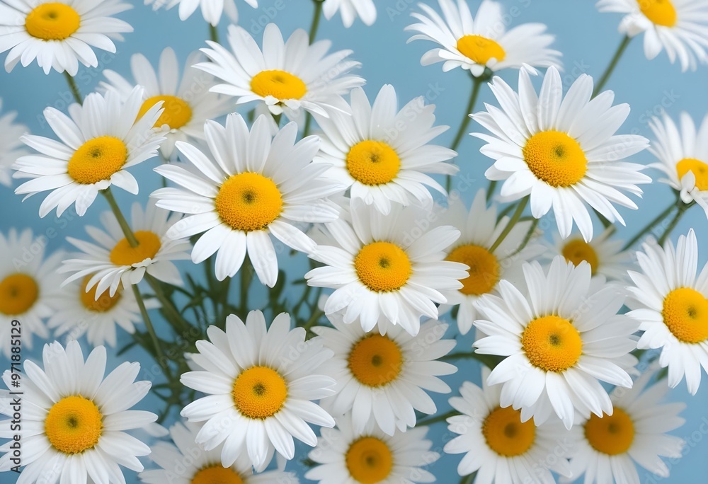 White daisy flowers on a light blue backgroun