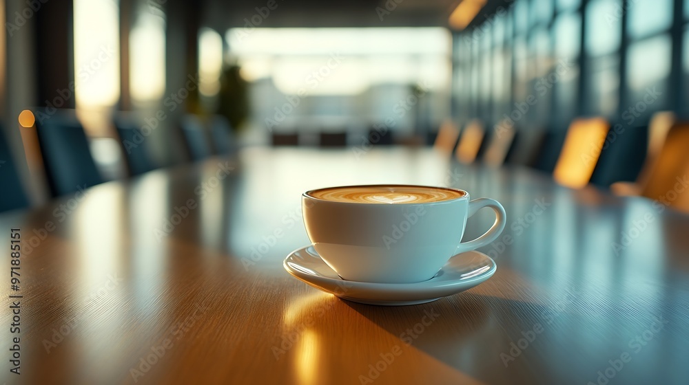 Cup of coffee on table in the conference room : Generative AI Cup of coffee on table in the conference room : Generative AI