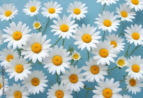 White daisy flowers on a light blue backgroun