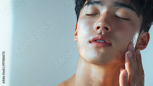 Asian man with dry skin finds himself scratching often, trying to alleviate the discomfort.