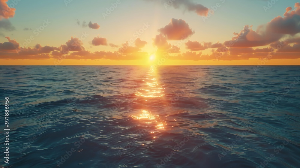 Naklejka premium the sunrise on the horizon across the ocean.