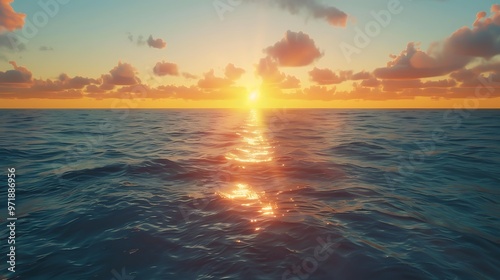 the sunrise on the horizon across the ocean.